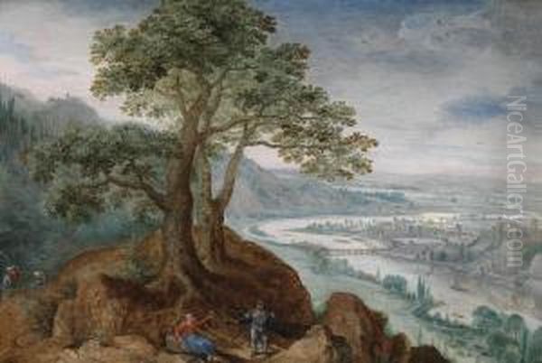 View From The Postlingberg Across The Town Oflinz Oil Painting by Lucas van Valckenborch