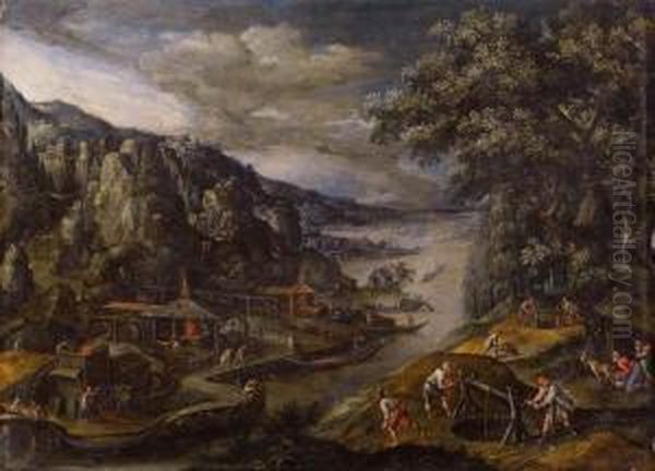 Scene Di Vita Quotidiana In Unvillaggio Costiero Oil Painting by Frans I Francken