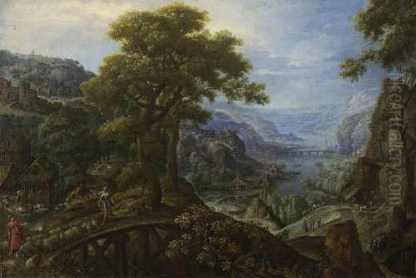 Flusslandschaft Mitschafherde Und Flucht Nach Agypten Oil Painting by Frans I Francken