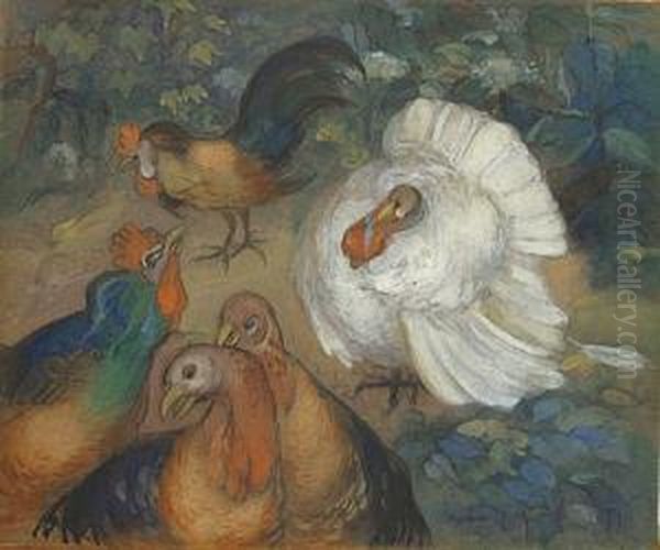 Dindons Et Poules Oil Painting by Theodorus Van Hoytema