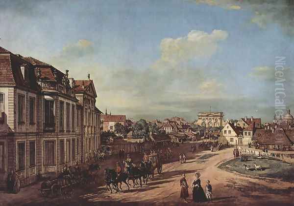 View from Warsaw Castle Lubomorski and Eiseren, Tor Court, from the west Oil Painting by Bernardo Bellotto