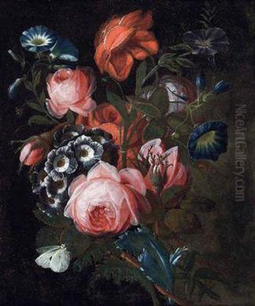 Blumenstillleben Mit Schmetterling Oil Painting by Nicolas Van Veerendael