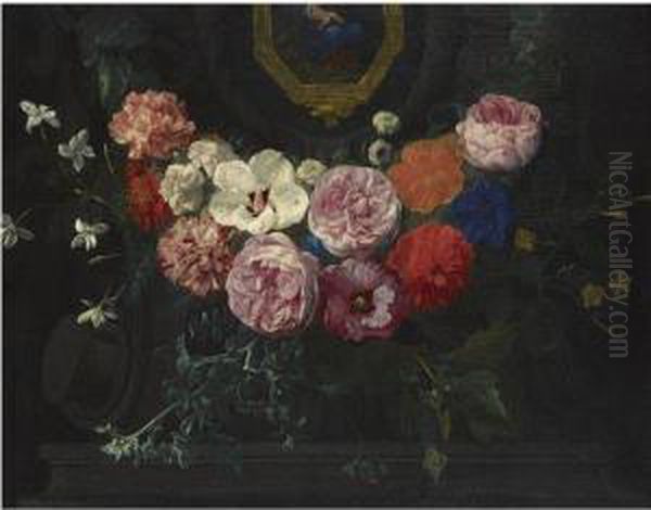 A Garland Of Flowers Oil Painting by Nicolas Van Veerendael