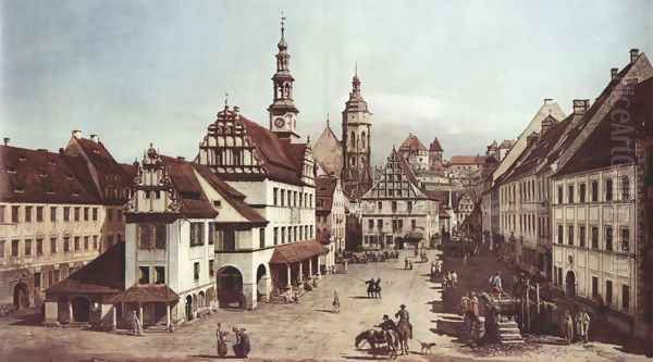 View from Pirna, the market square in Pirna Oil Painting by Bernardo Bellotto