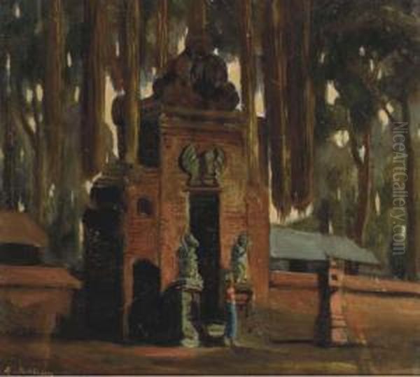 Ehret Die Frauen - Woman At A Temple Gate Oil Painting by Henry Van Velthuysen