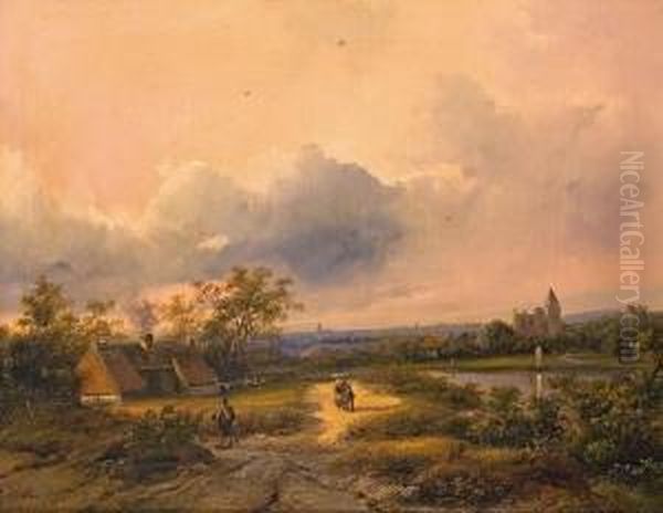 Weite Landschaft Mit Figuren Oil Painting by Johannes Petrus van Velzen