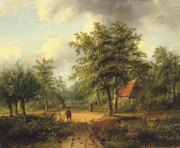 Figures On A Sandy Track Oil Painting by Johannes Petrus van Velzen