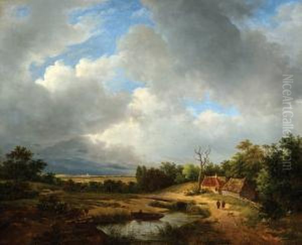 Figures In Summer Landscape by Johannes Petrus van Velzen