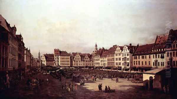 View of Dresden, The Old Market Square from the Seegasse Oil Painting by Bernardo Bellotto