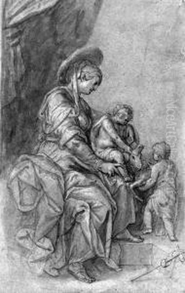 The Virgin And Child With The Infant Baptist Playing With Alamb Oil Painting by Paulus Van Vianen