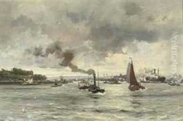 Maas Voor 't Park: Boating On The River Maas, Rotterdam Oil Painting by August Willem van Voorden