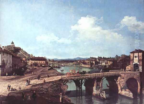 Turin, view from the northeast to the ancient bridge over the Po Oil Painting by Bernardo Bellotto