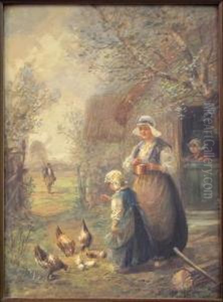 Feeding The Chicks Oil Painting by Francis William Van Vreeland