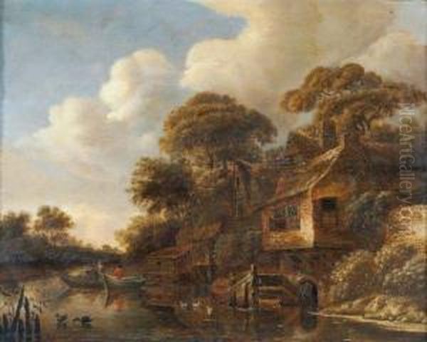 Paysage Au Moulin A Eau Oil Painting by Michiel van Vries