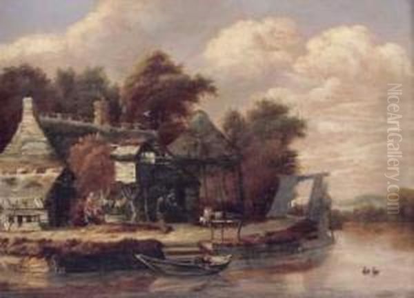 Paysage Fluvial Anime De Personnages Oil Painting by Michiel van Vries