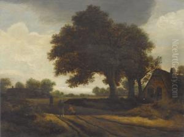 Landliche Wegpartie Mit Staffage Oil Painting by Roelof van Vries