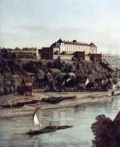 View from Pirna, Pirna of the vineyards at Posta, with Fortress Sonnenstein, Detail Oil Painting by Bernardo Bellotto