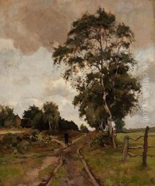 Farmer On A Country Road Oil Painting by Jan Hillebrand Wijsmuller