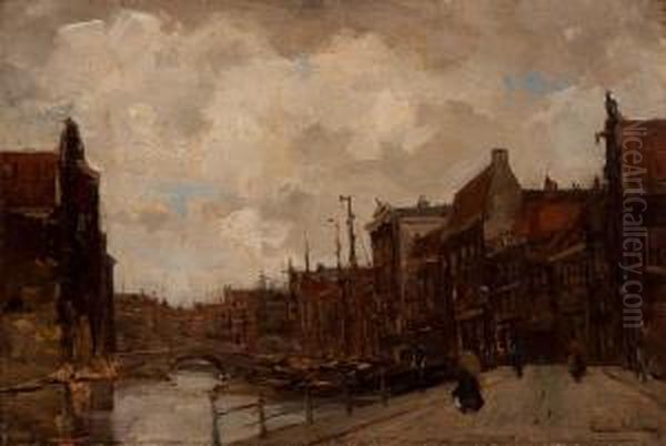 View Of A Canal Oil Painting by Kees Van Waning