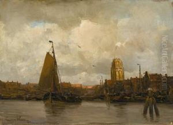 Harbor Scene Oil Painting by Kees Van Waning