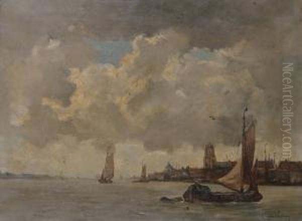 Zeeuws Scheldegezicht Met Stad Op De Achtergrond Oil Painting by Kees Van Waning