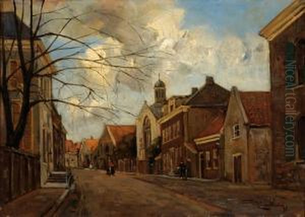 Street In Woudrichem Oil Painting by Kees Van Waning