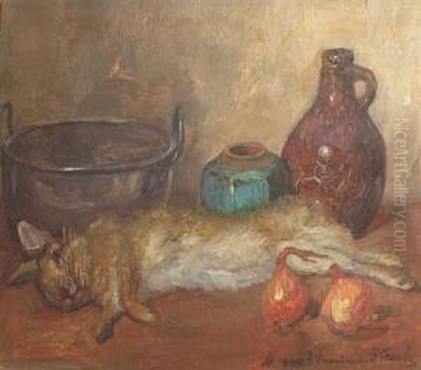 Still Life With Hare Oil Painting by Marie Van Waning-Stevels