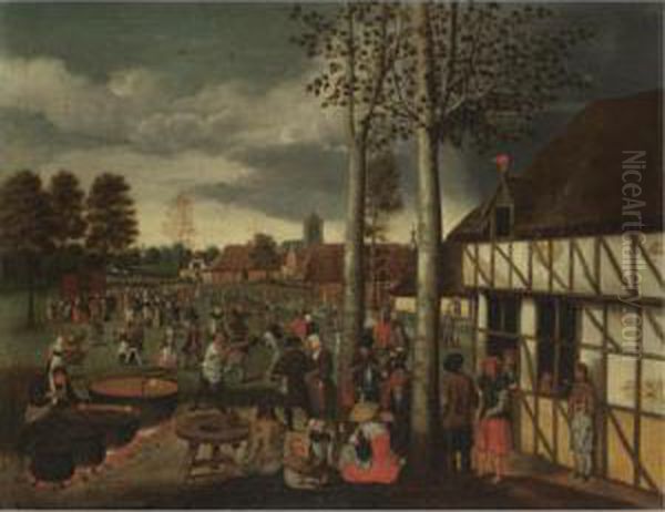 Peasants Merrymaking At A Village Kermesse Oil Painting by Jan Van Wechelen