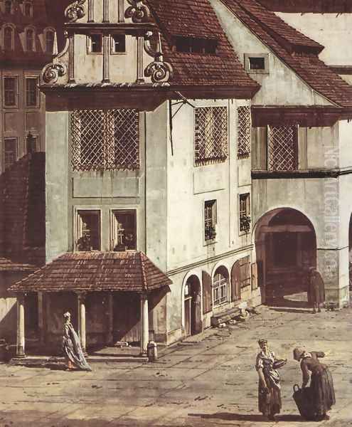 View from Pirna, the market square in Pirna, Detail Oil Painting by Bernardo Bellotto