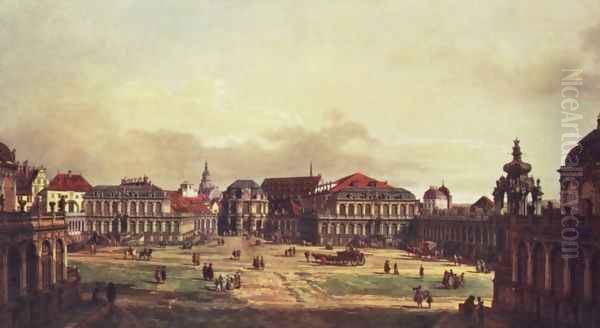 View of Dresden, Zwingerhof in Dresden, from the fortress works view Oil Painting by Bernardo Bellotto