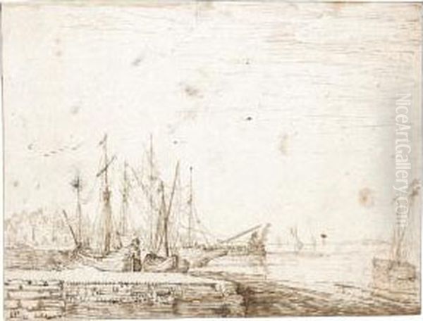 Harbour Scene With Shipping Oil Painting by Cornelis Claesz van Wieringen