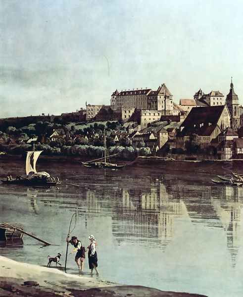 View from Pirna, Pirna of Kopitz, with Fortress Sonnenstein, Detail Oil Painting by Bernardo Bellotto