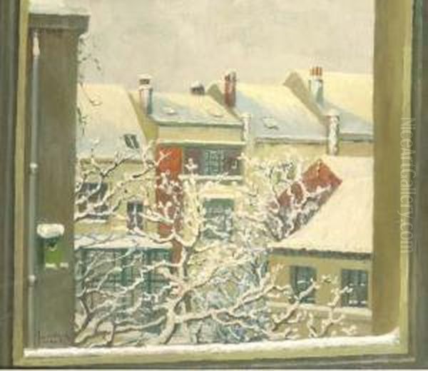 Winter Vanuit Mijn Atelier: View From The Artist's Studio Oil Painting by Jacques Van Wijck