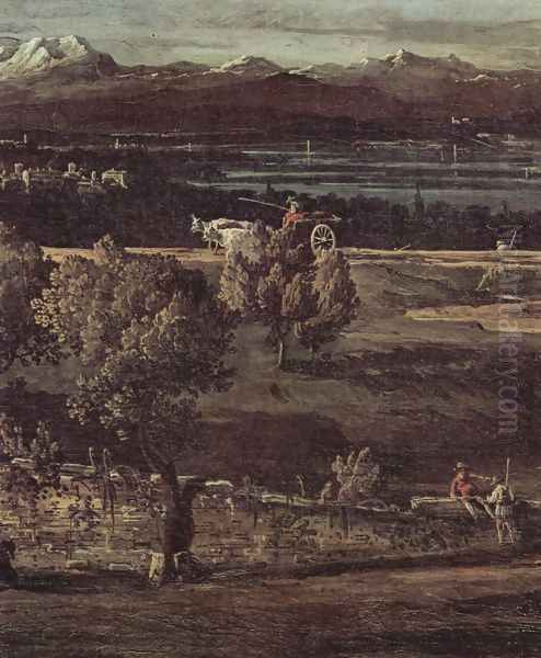 The village Gazzada view of the South-East at the Villa Melzi d'Eril, Detail 2 Oil Painting by Bernardo Bellotto