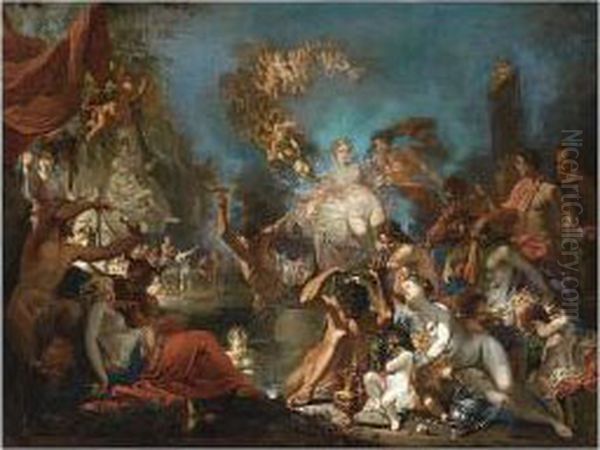 A Bacchanale Scene Oil Painting by Dominicus Ascanius Van Wijnen