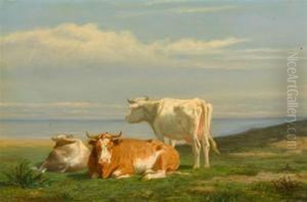 Cows At A Lake Oil Painting by Anthonie Jacobus Van Wyngaerts