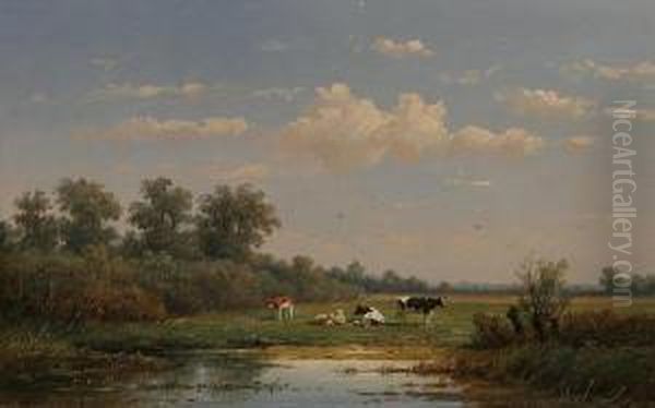 A Dutch Pasturage With Cattle Oil Painting by Anthonie Jacobus Van Wyngaerts