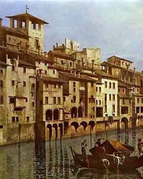 Arno In Florence Detail Early 1740s Oil Painting by Bernardo Bellotto