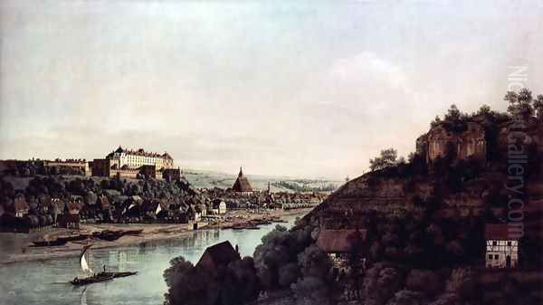 View from Pirna, Pirna of the vineyards at Posta, with Fortress Sonnenstein Oil Painting by Bernardo Bellotto