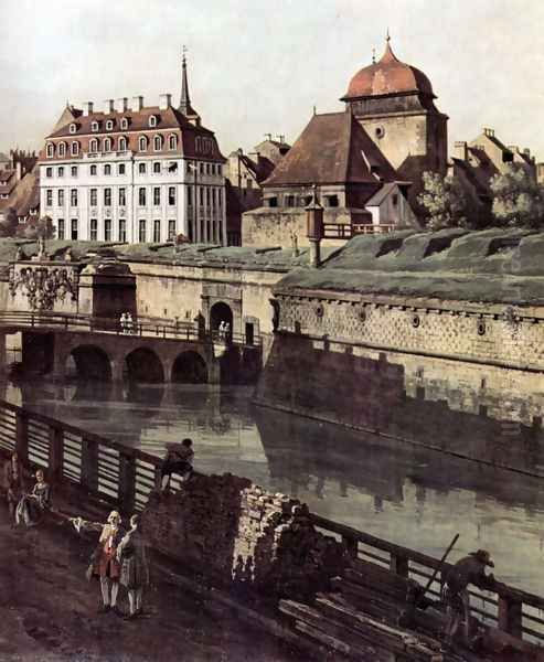 View of Dresden, The Fortress plants in Dresden, with a moat between Wilschen Gate Bridge and Post miles pil 2 Oil Painting by Bernardo Bellotto