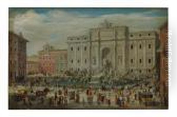 View Of The Trevi Fountain, Rome Oil Painting by (circle of) Wittel, Gaspar van (Vanvitelli)