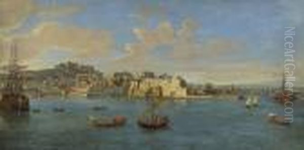 Wittel, Called Vanvitelli View Of Naples With The Castel Dell'ovo Oil Painting by (circle of) Wittel, Gaspar van (Vanvitelli)