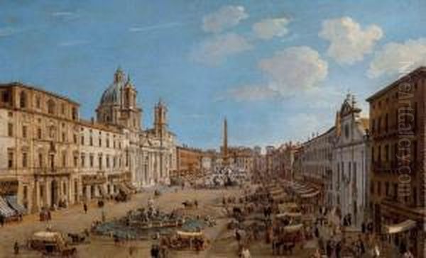 Wittel, Called Vanvitelli The Piazza Navona, Rome Oil Painting by (circle of) Wittel, Gaspar van (Vanvitelli)