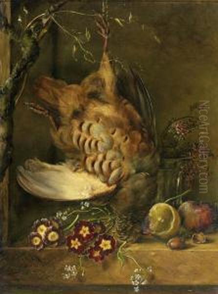 Still Life With Partridge Oil Painting by Petronella van Woensel