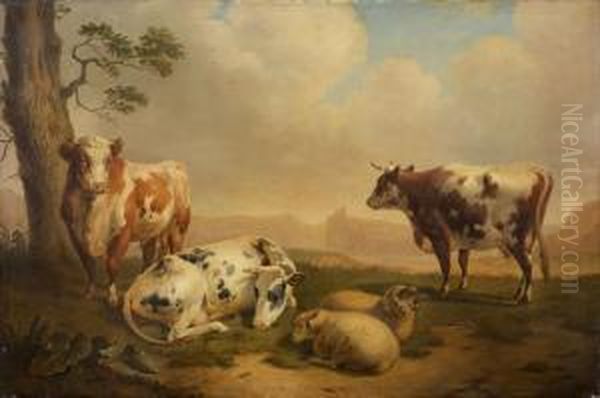 Landschaft Mit Kuhen Undschafen Oil Painting by Abraham Bruining Van Worrell