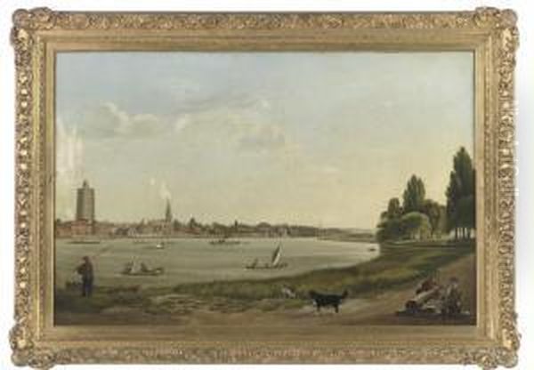 Two Timber Merchants And Their Faithfull Companions On The North Bank Of The Thames Oil Painting by Abraham Bruining Van Worrell