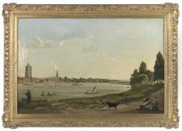 Two Timber Merchants And Their Faithful Companions On The Northbank Of The Thames Oil Painting by Abraham Bruining Van Worrell