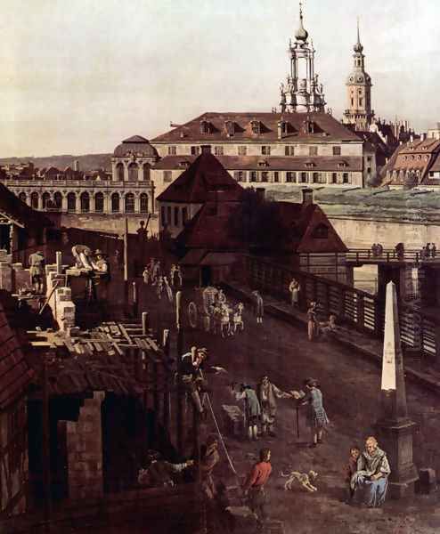 View of Dresden, The Fortress plants in Dresden, with a moat between Wilschen Gate Bridge and Post miles pil Oil Painting by Bernardo Bellotto