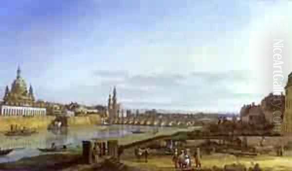 Dresden From The Right Bank Of The Elbe Above The Augustus Bridge 1750 Oil Painting by Bernardo Bellotto