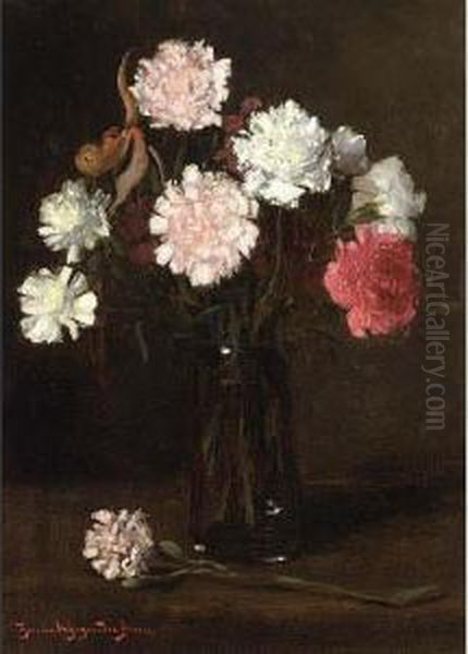 Pink And White Carnations by Theodorus Van Wyngaarden